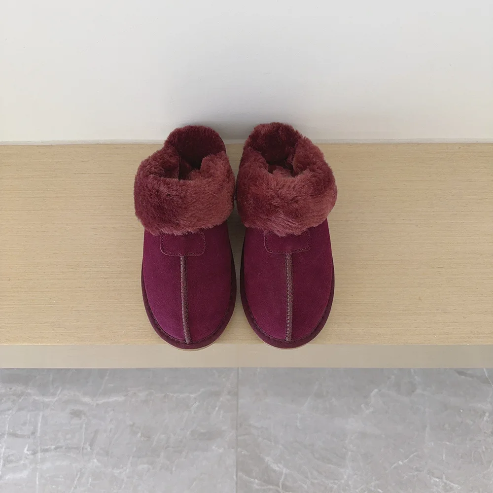 Winterliche Indoor-Beidou-Hausschuhe aus Schaffell und Fell für Frauen und Kinder. Weiche Hausschuhe mit flachem Absatz für den Außenbereich. – Detail 25