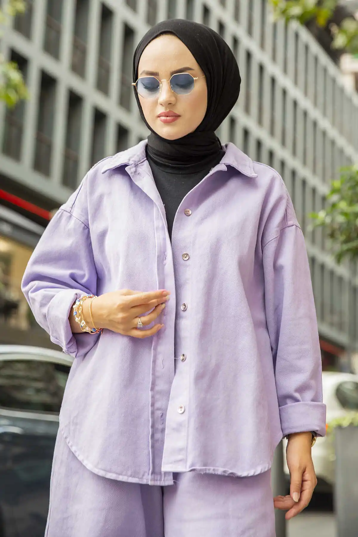 Abayas – combinaison en jean pour femmes, double boutons, Hijab, haut, bas, robe musulmane