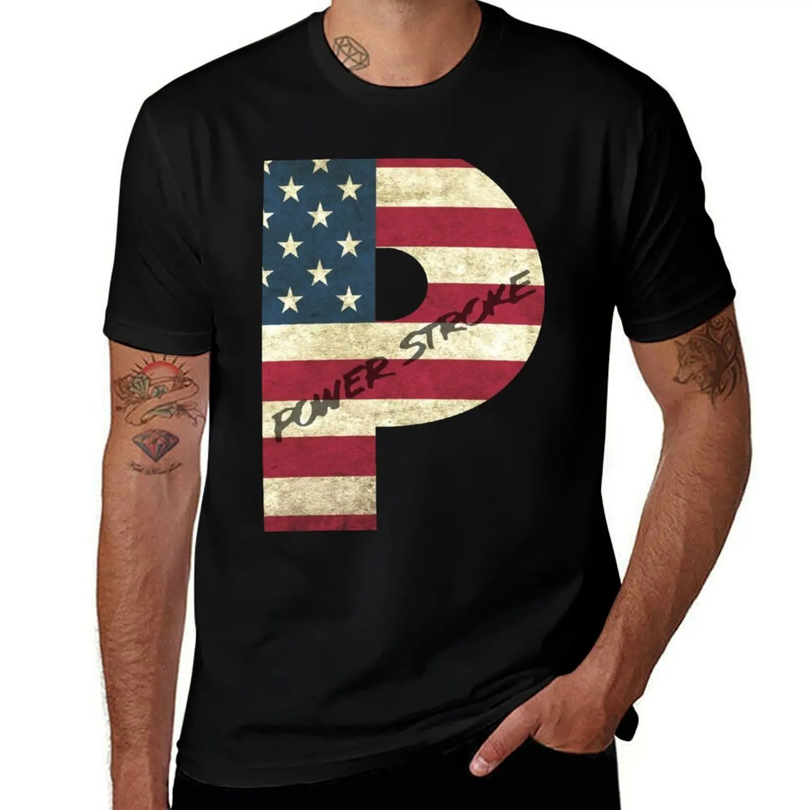 

Powerstroke for shirts shirts 100% t cotton t man for T-Shirt graphic white man tshirt Flag American pack
