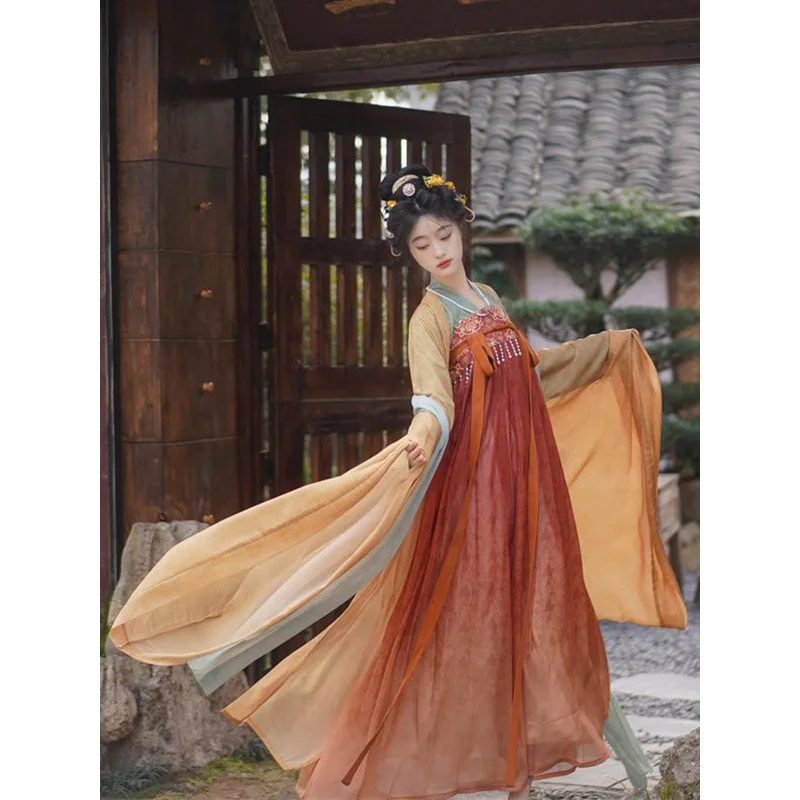 Hanfu women's Tang Dynasty improved embroidered cardigan, large-sleeved shirt, chest-length skirt, traditional suit