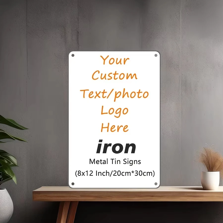 Personalized Custom Metal Tin Sign 20x30cm, Upload Your Own Text Photo Logo, White Blank Rounded Corner Pre-drilled Holes Waterp view 5