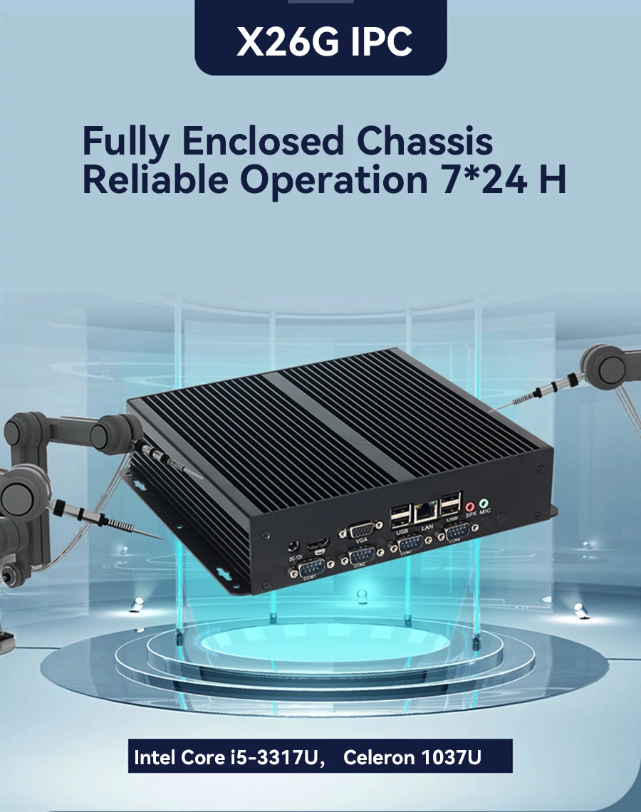 XCY Fanless Industrial Mini PC Intel Core I5-3317U 4x COM DB9 8x USB Support Windows XP/7/8/10 Linux
