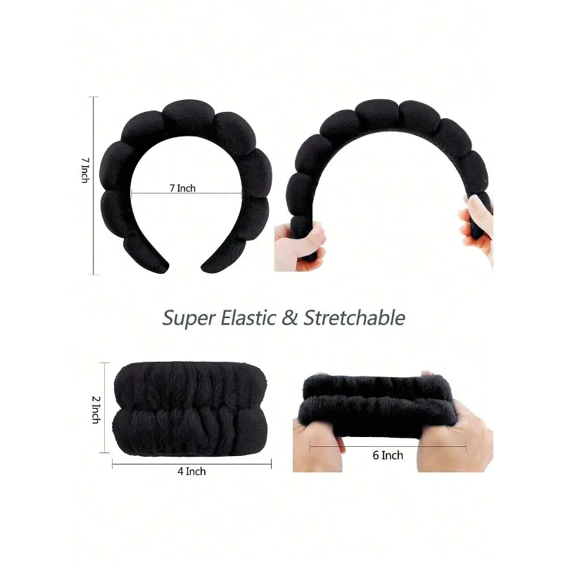 快適 - 洗顔、メイクアップ用3ピース高級ファイバースパヘッドバンドとリストバンドセット - ソフトな女性用ヘアアクセサリーセット