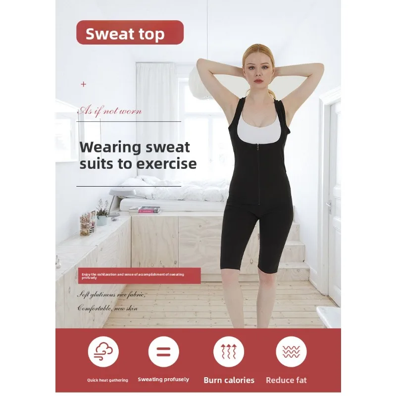 Rompi Sauna Pelangsing Wanita dengan Ritsleting Depan, Atasan Termal Pengontrol Perut untuk Olahraga, Pakaian Fitness, Pakaian Olahraga Wanita