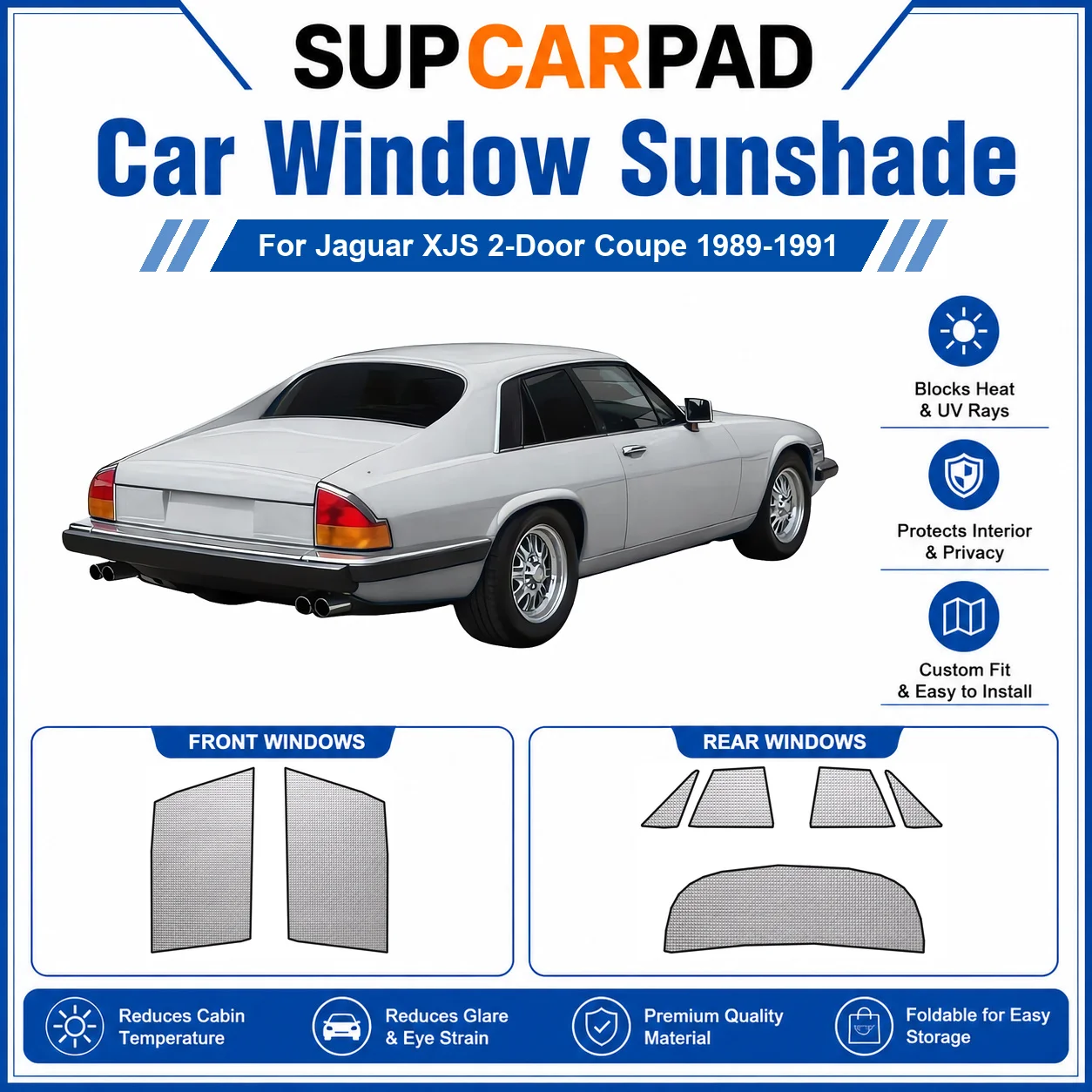 For Jaguar - Jaguar XJS 2-Door Coupe 1989-1991 Full Set Car Window Sunshades UV Block Privacy Heat Insulated Foldable Car Curtai