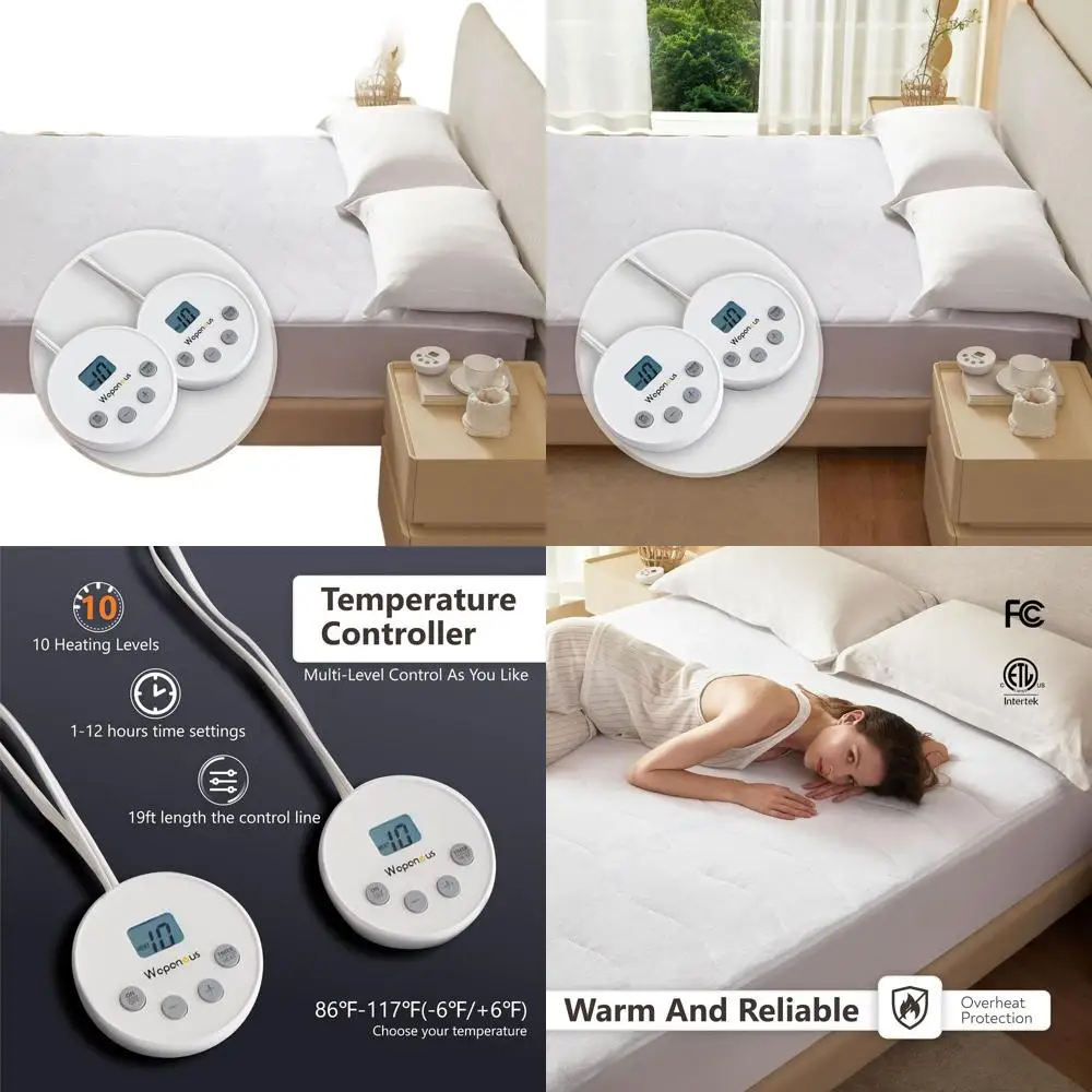 

Queen Size Heated Mattress Pad with 10 Heat Settings, Dual Controls, Auto Off, Deep Pocket, Coral Fleece, Machine Washable, 60x8