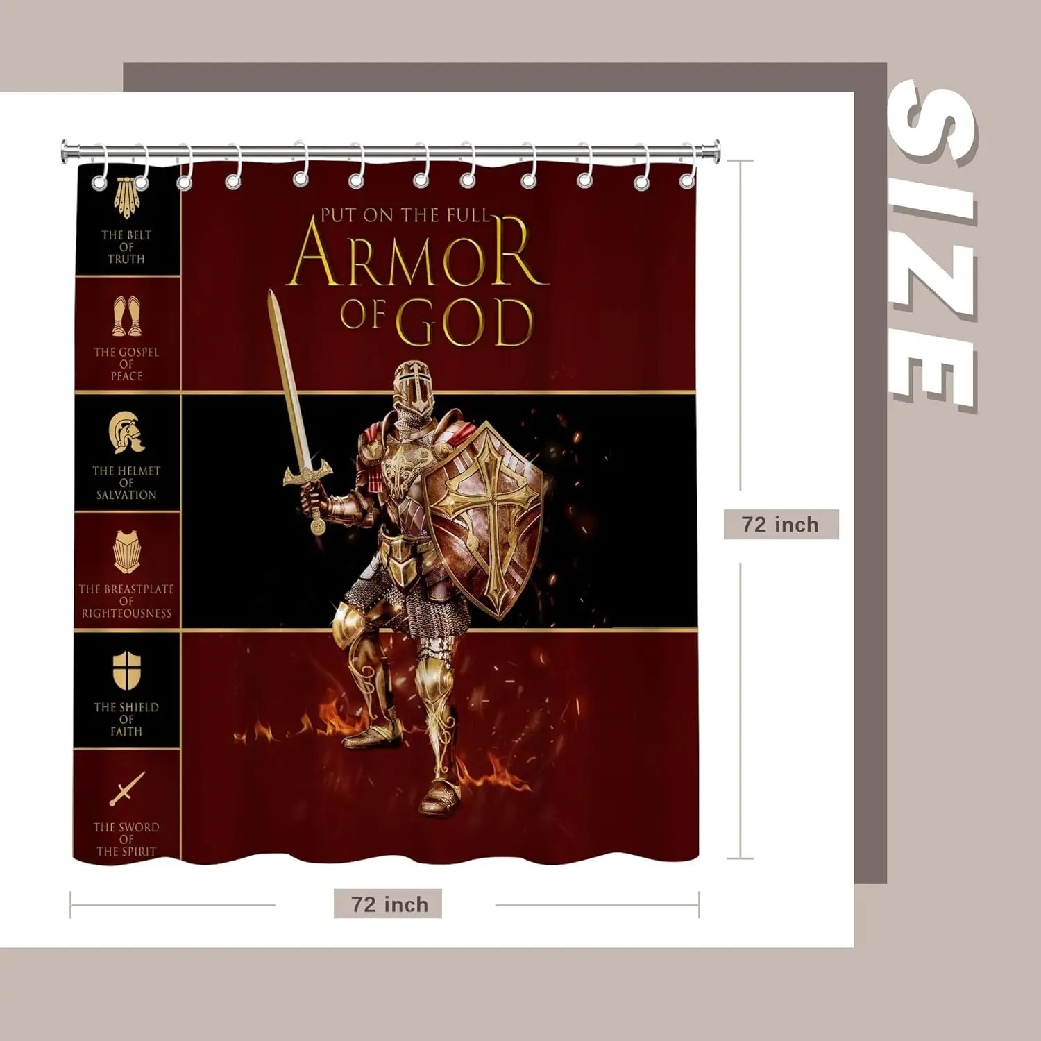 Christian Armor of God Shower Curtains,Funny Bathroom Curtain,Shower Curtains for Bathroom,Bath Curtain,72x72 Inches