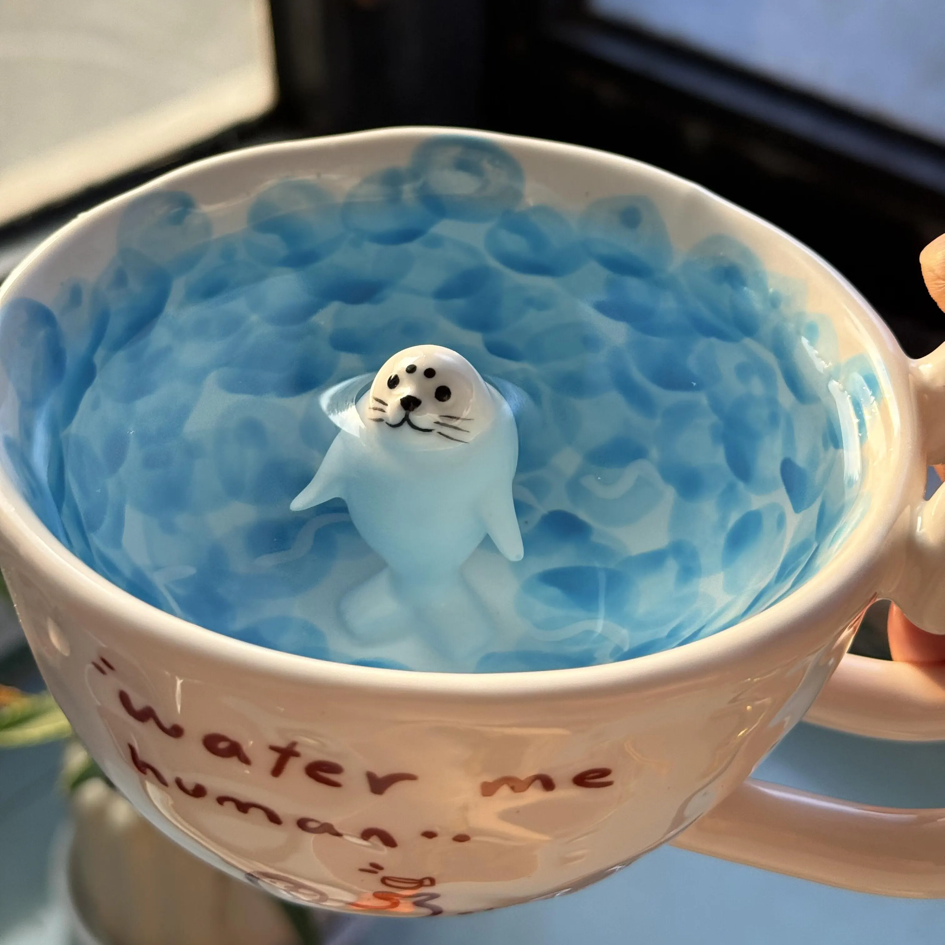 Cute Cartoon Swimming Seal Coffee Cup Handmade Ceramic Mug Creative Drinking Cup Unique Milk Cup Best Friend Birthday Gift