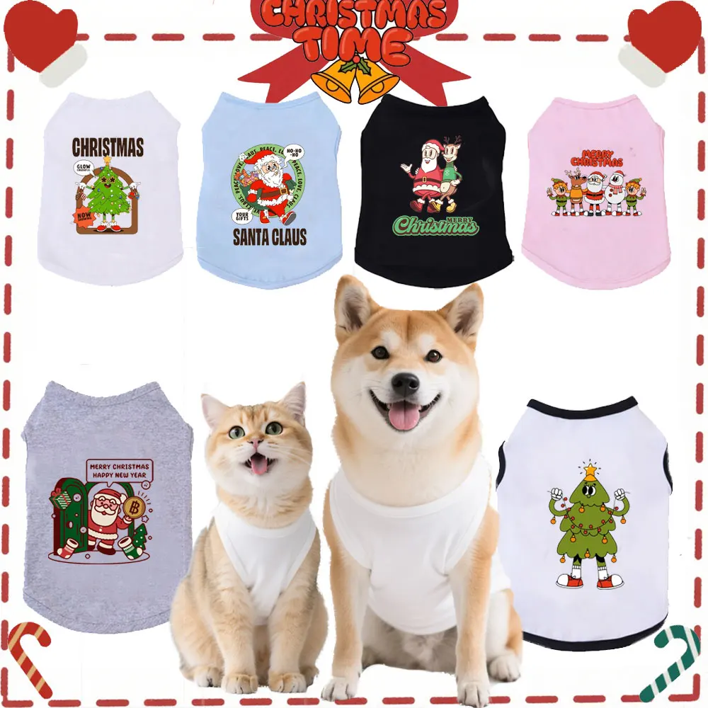 

Christmas Pet Vest, Christmas-style Prints Soft Skin-friendly Vest Cat & Dog Christmas Party Outfits
