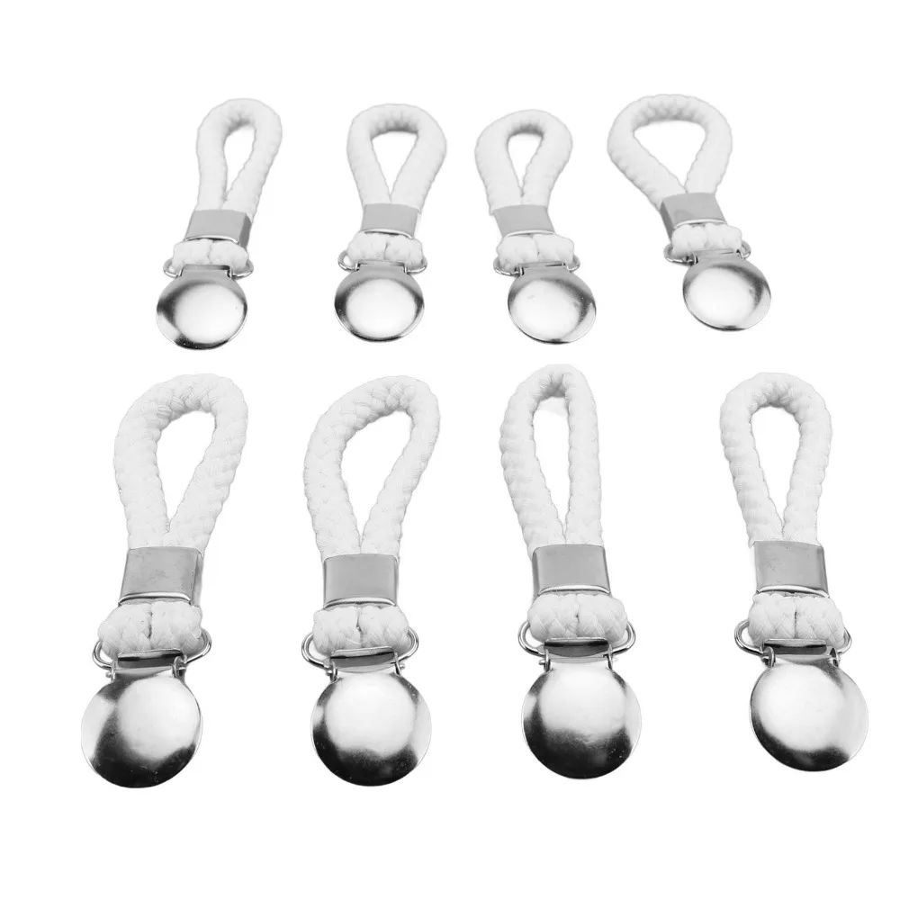 8 PCS Stainless Steel Cotton Rope Hanging Towel Clip Cotton Loop Silver White Tea Towel Clip Hanging Design Braided Design