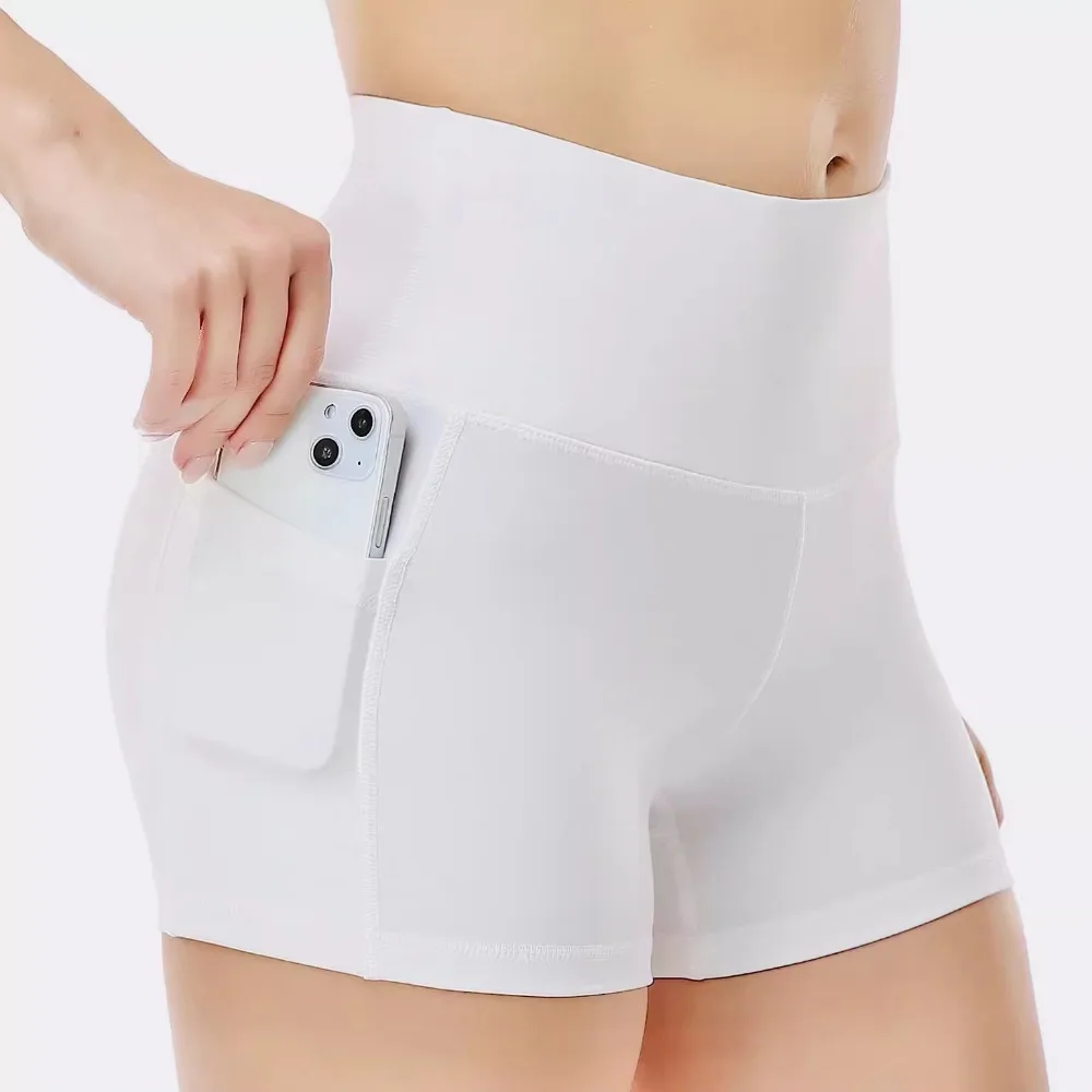 شورت رياضي عالي الخصر لرفع المؤخرة الأوروبية والأمريكية للنساء بجيب جانبي لليوجا والتنس