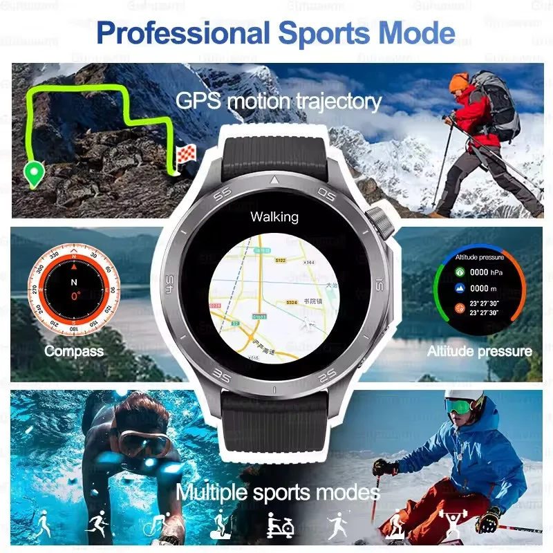 2025New لـ OPPOX2 Sports SmartWatch Ultra HD AMOLED خارجي موضة GPS بوصلة IP68 مقاوم للماء بلوتوث دعوة Smartwatches الرجال