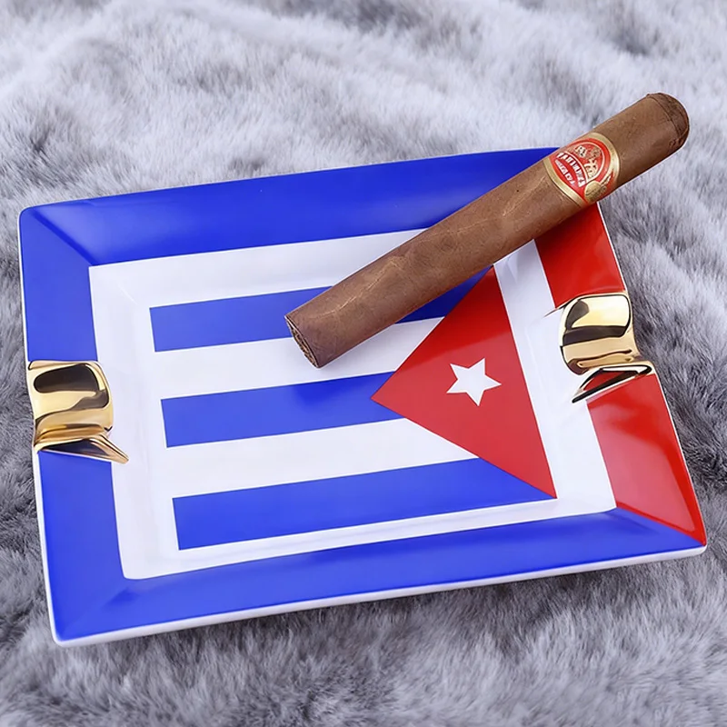 السيراميك السيجار الرماد صينية مع السيجار القاطع منفضة سجائر كوبا العلم الإبداعية منفضة سجائر محمولة الفاخرة علبة الرماد التذكارية #4
