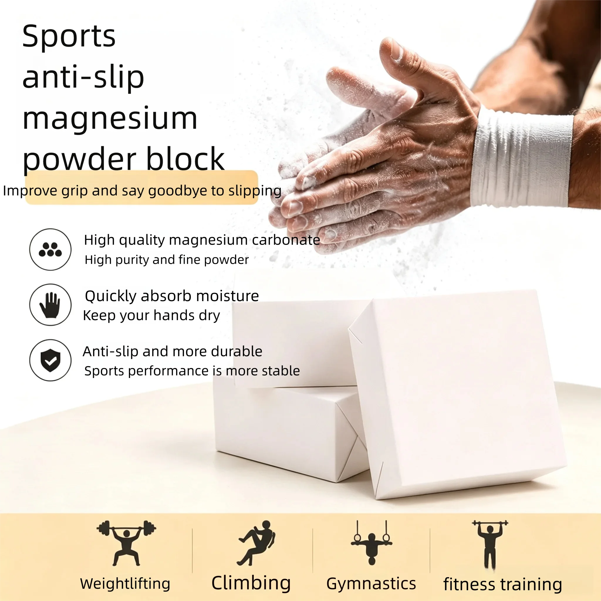 Anti‑Slip Gym Chalk Block Magnesium Carbonate Sweat Absorbing for Weight Lifting Climbing Gymnastics Fitness Non‑Slip Sports