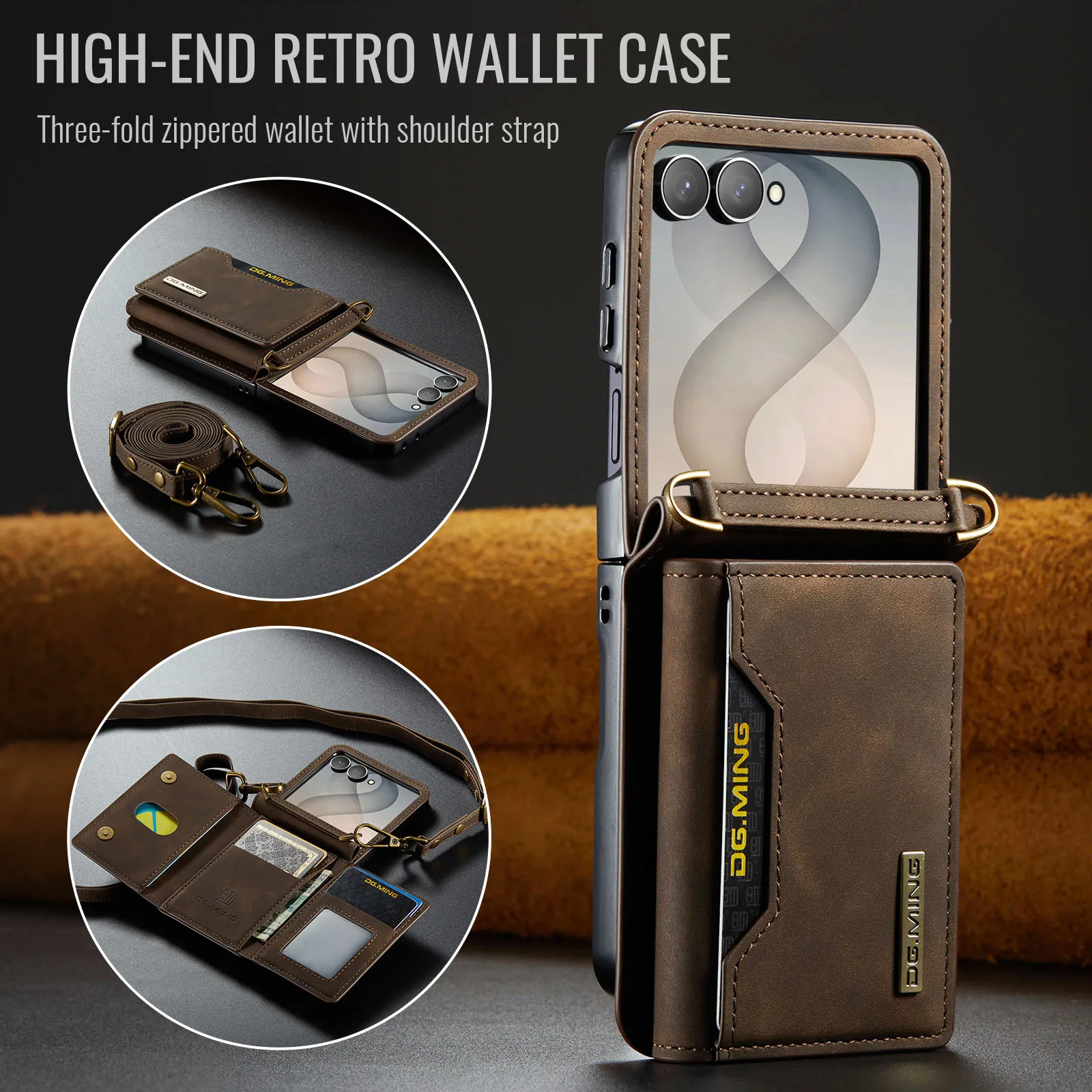 Crossbody Wallet Leather Phone Case for Samsung Galaxy Z Flip 8 7 6 5 4 3 7FE Protective Magnetic with Card Holder Pocket Cover