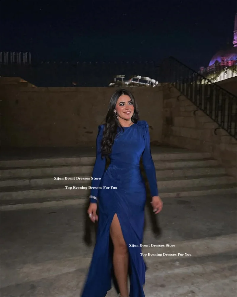 Xijun blu eleganti abiti da sera lunghi maniche lunghe abiti da ballo arabi sauditi divisi abiti da ballo per occasioni formali 2025 personalizzati