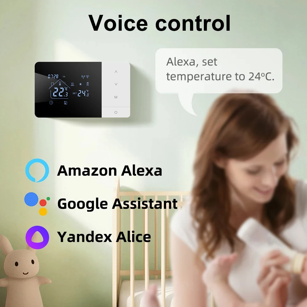 RKHK Tuya Heating/Cooling Thermostat for Gas Boiler Smart Home Battery-powered Thermoregulator Daily programming Work with Alexa