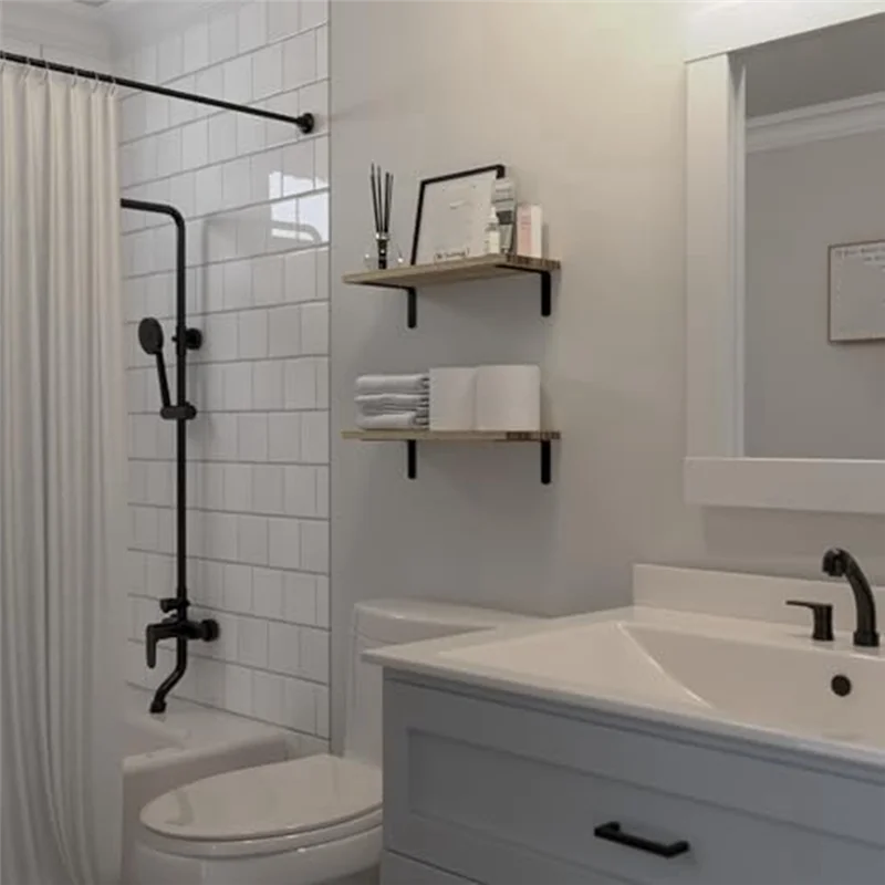 AF93-أرفف عائمة، أرفف خشبية عائمة لديكور الحائط، رف حمام عائم مثبت على الحائط للتخزين