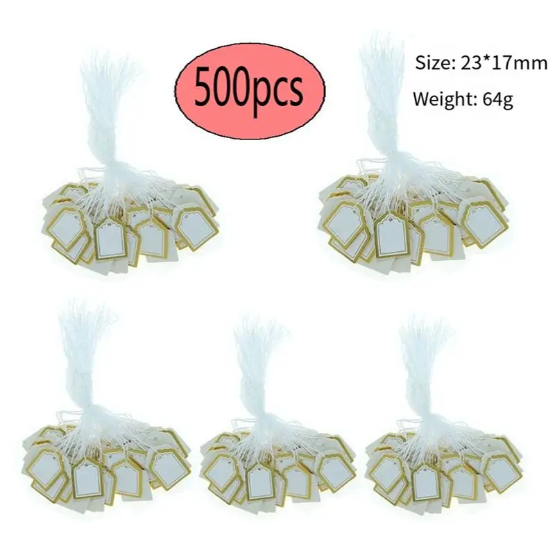500Pcs Rectangular Jewelry Price Label Tags With Hanging String For Rings Bracelets And Earrings Display Tags-A78G