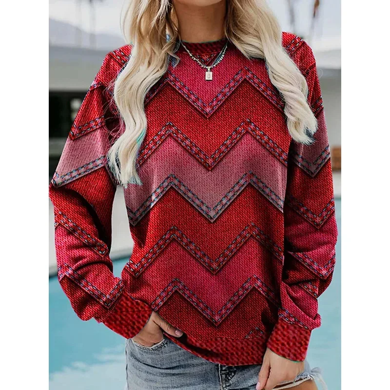 2022 Women Winter Pullover Loose Fashion Print Pullover Sweater Long Sleeve T-shirt XS-8XL