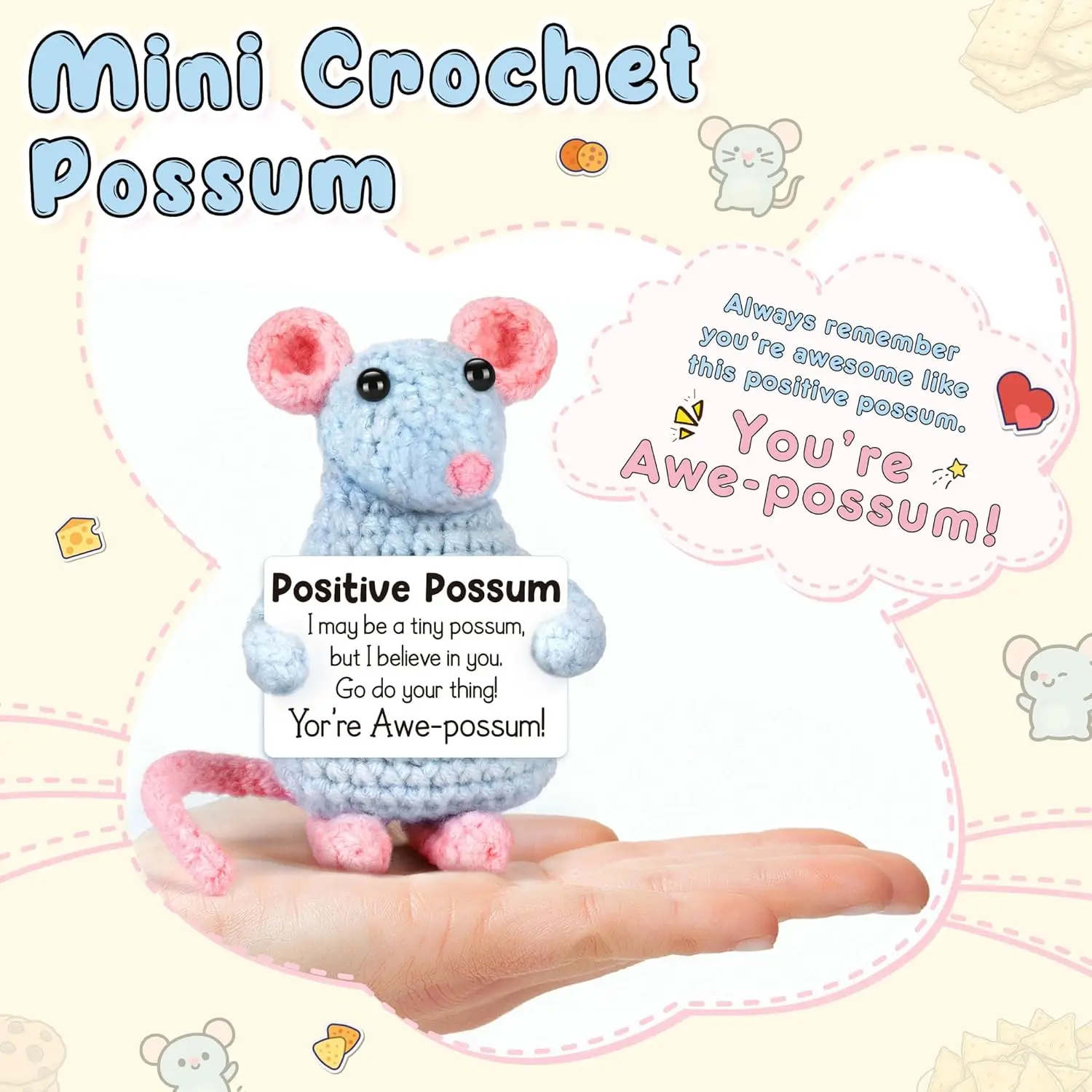 Mini Crochet Opossum Dolls Home Decor Merry Inspirational Cheer Up Christmas Gifts Handmade Knitted Possum Doll Desktop Ornament
