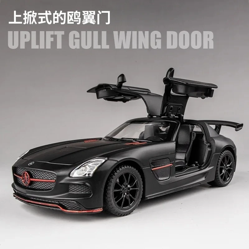 รถของเล่นโมเดลโลหะผสม SLS สปอร์ตคาร์ ขนาด 1:32 ของเล่นรถหล่อโลหะ มีเสียงและไฟ แบบดึงหลัง สำหรับเด็ก