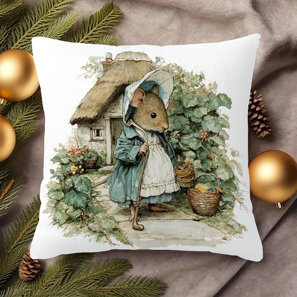 1pc Vintage Countryside Peter Rabbit Style Mouse Throw Pillow Cover Cute Cottagecore Home Decor Cushion Case