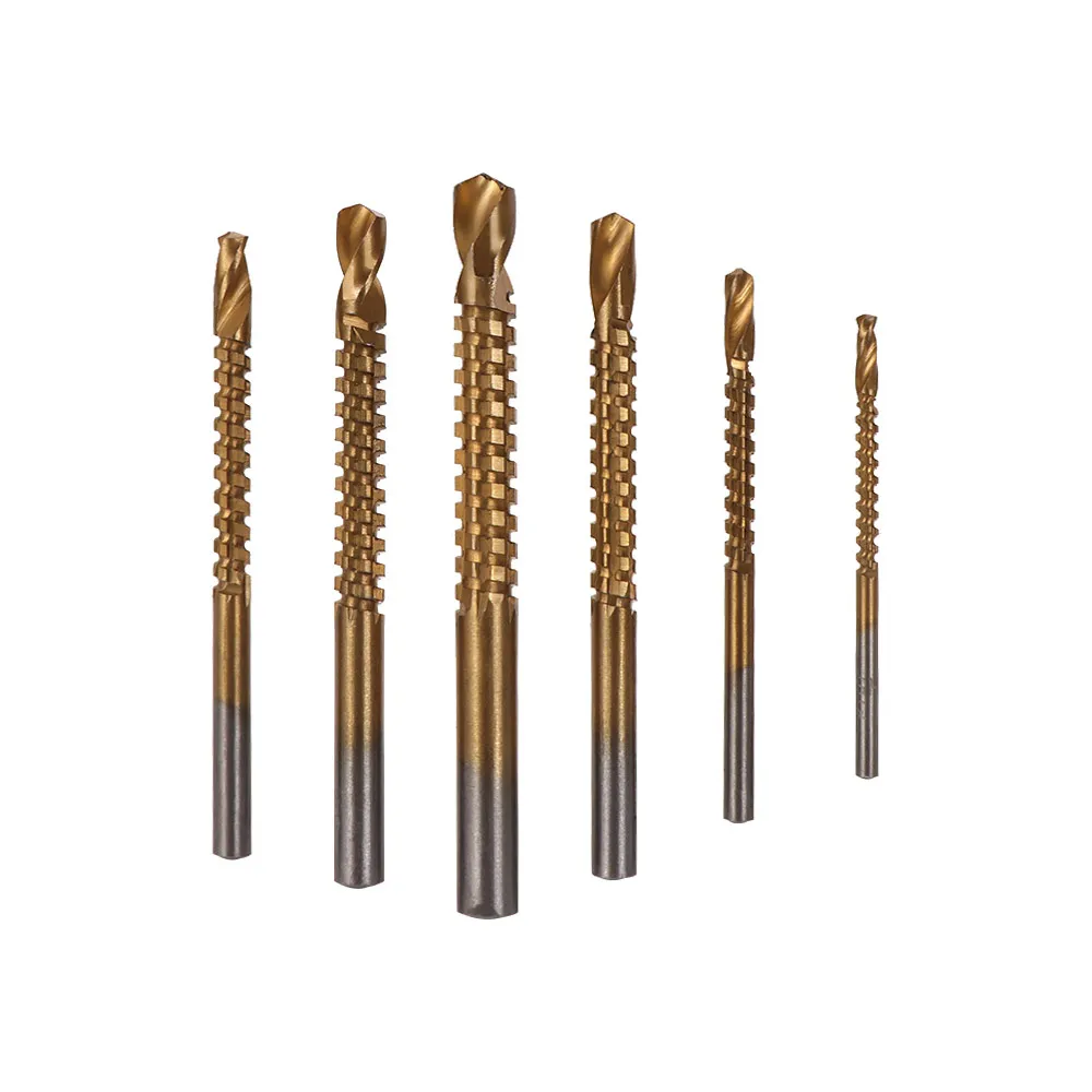 6pcs Multi-functional Twist Bore Bits Hole Opening Straight Shank Grooving Drills 3-8MM Coated HSS Drill Bits