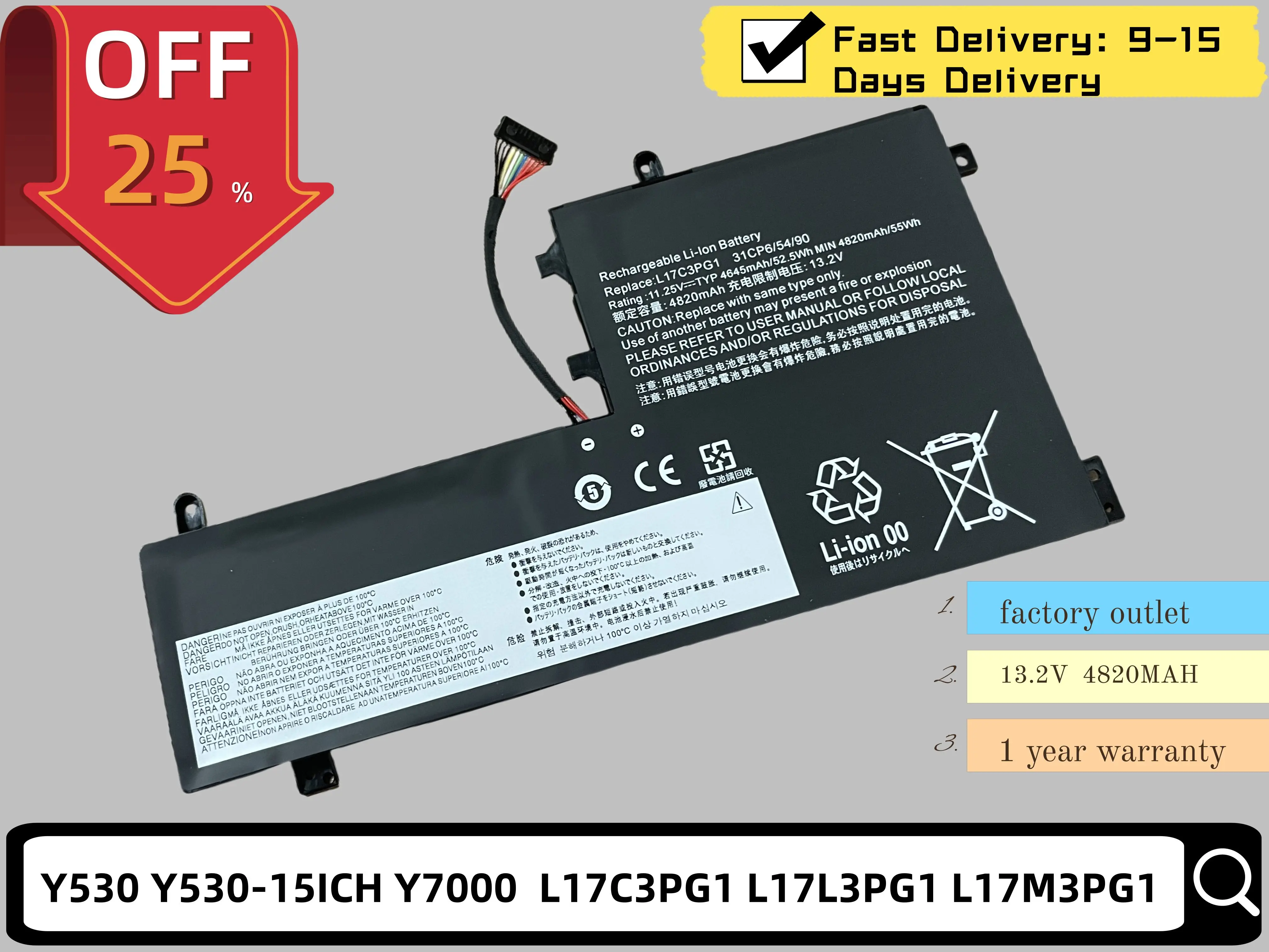 Nueva batería para ordenador portátil L17C3PG2 L17M3PG2 para LENOVO LEGION Y530 Y540 Y740 Y545 Y7000