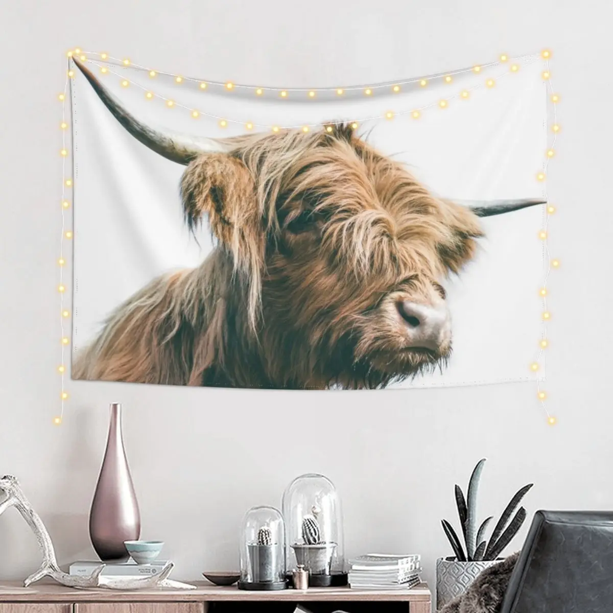 Majestic Highland cow portrait Tapestry Wall Decorations Wallpapers Home Decor Room Aesthetic Tapestry