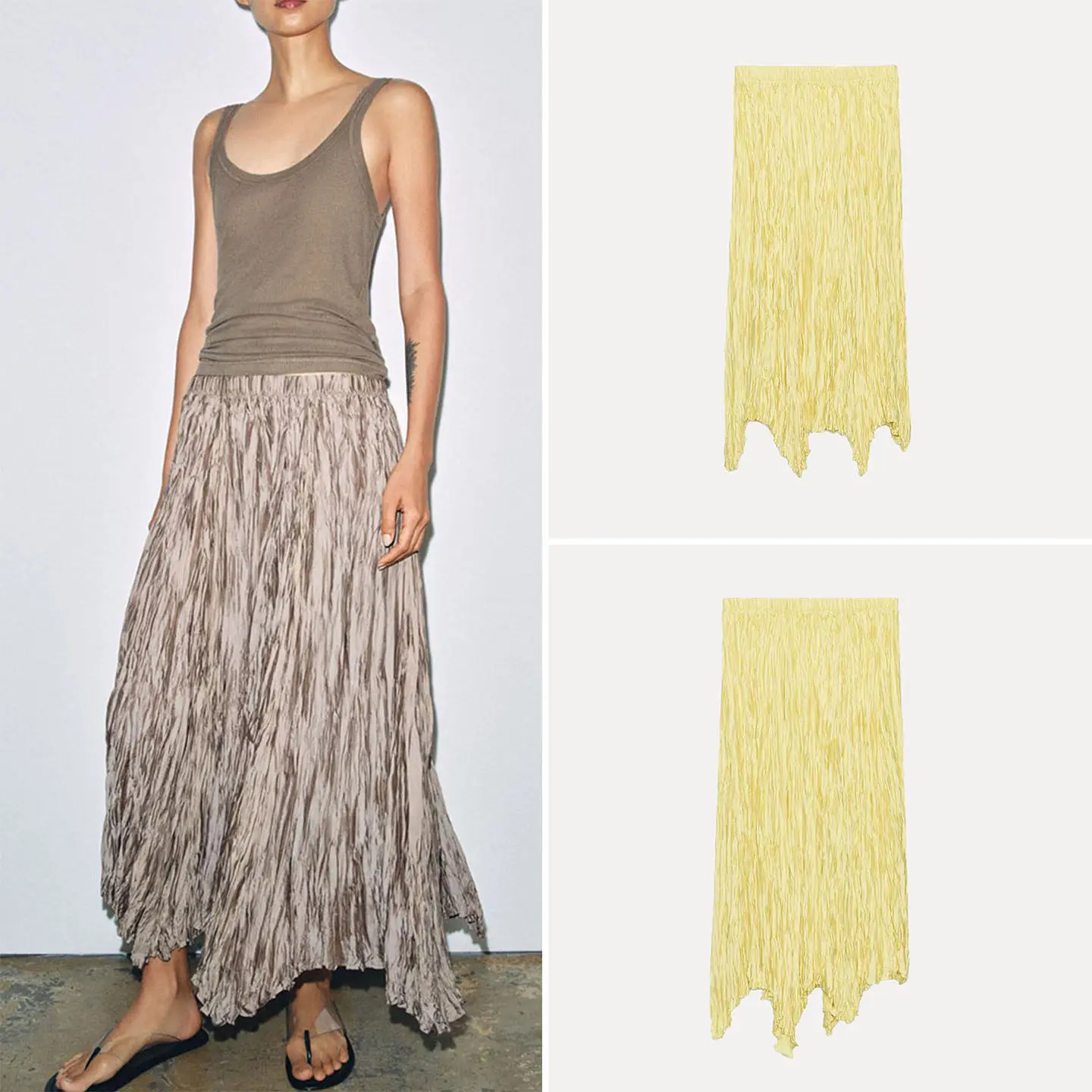 Women's Slim Fit Casual Pleated Asymmetric Long Skirt Summer 2026 New Arrival ZADATA mid Waist Other Material Other Process