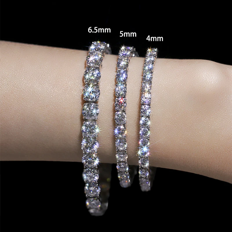 2-6.5mm Real Moissanite Tennis Bracelet for Women Christmas Gift Platinum Plated 100% 925 Sterling Silver Wedding Jewelry