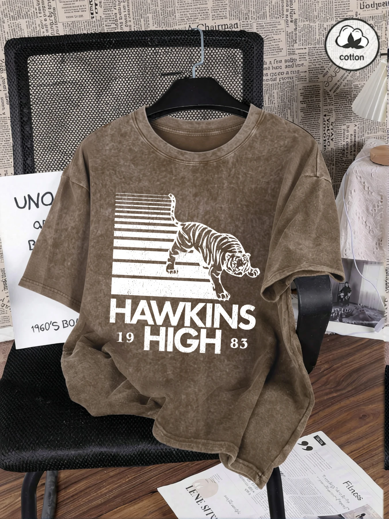 Hawkins 1983 High School Snow Wash Herren-T-Shirt, Sommermode, Oberteile, atmungsaktive Baumwolle, weiches, gewaschenes T-Shirt, Unisex, All-Match-Kleidung