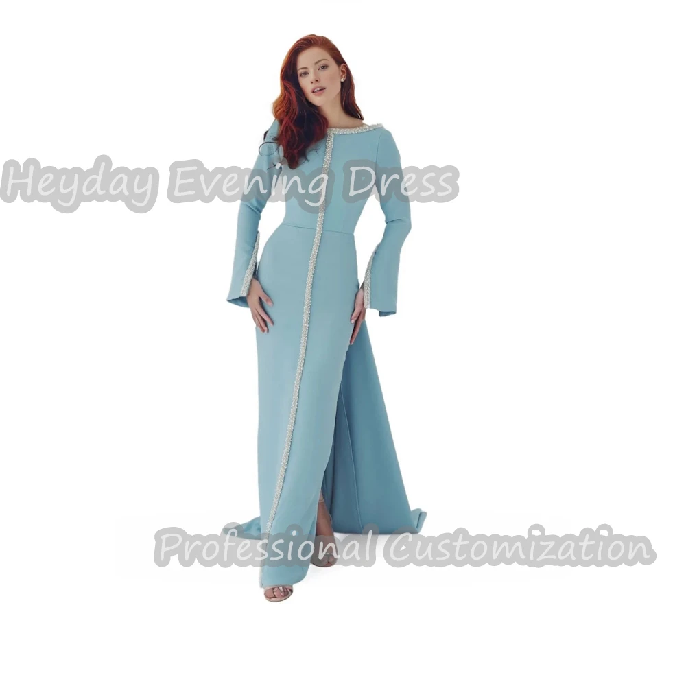 

Heyday Scoop Neckline Saudi Arabia Long Sleeves Straight Prom Gown Crepe Floor Length Sexy Elegant luxury Dress For Women 2024