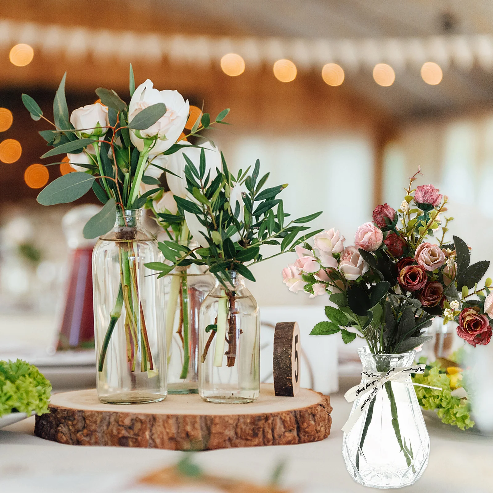 

2Pcs Glass Flower Vases White Hydroponic Vase Stylish Centerpiece for Home Hotel Wedding Glass Vase Flower Vessel Adornment