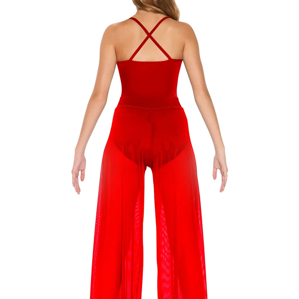 MiDee Costume da ballo lirico moderno a 2 pezzi body a canotta e pantaloni a gamba larga vestito da ballo abbigliamento da ballo di balletto contemporaneo