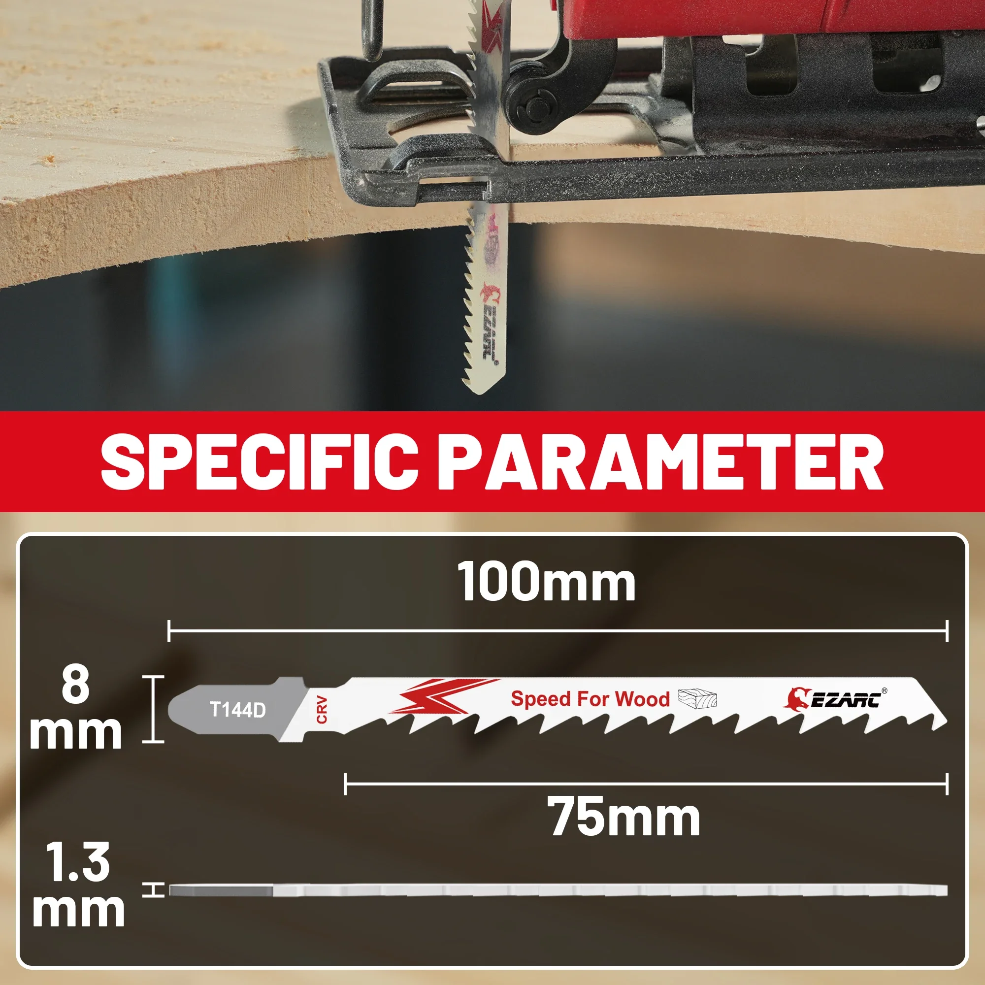 EZARC 10PC T144D Jigsaw Blades 6TPI T-Shank for Fast Wood Cutting CR-V Large Teeth Jig Saw Blade Curved & Wavy Cuts Woodworking