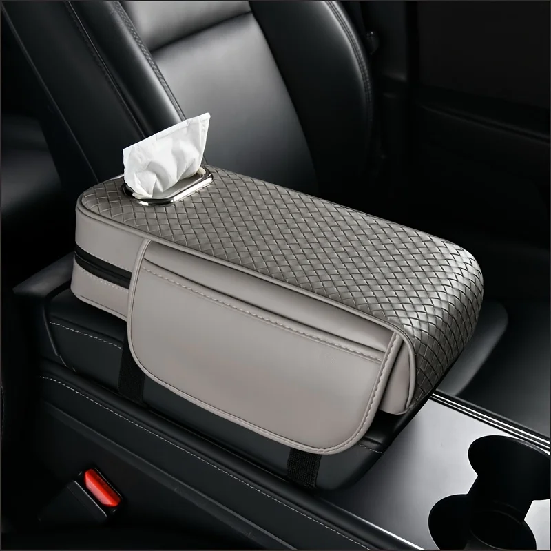 1 pieza compatible con almohadilla de reposabrazos de coche de cuero PU, almohadilla de consola central multifunción, con bolsa de almacenamiento y almohadilla de refuerzo
