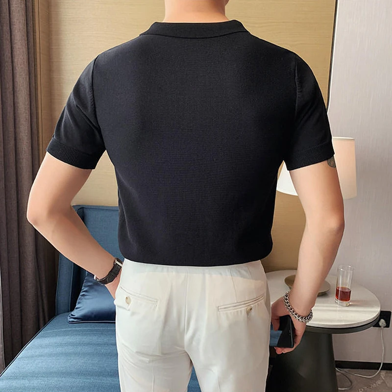Men's Color Block Polo Shirt, Knit Short Sleeve, Business Casual Top,Two-Tone Knit Short Sleeve