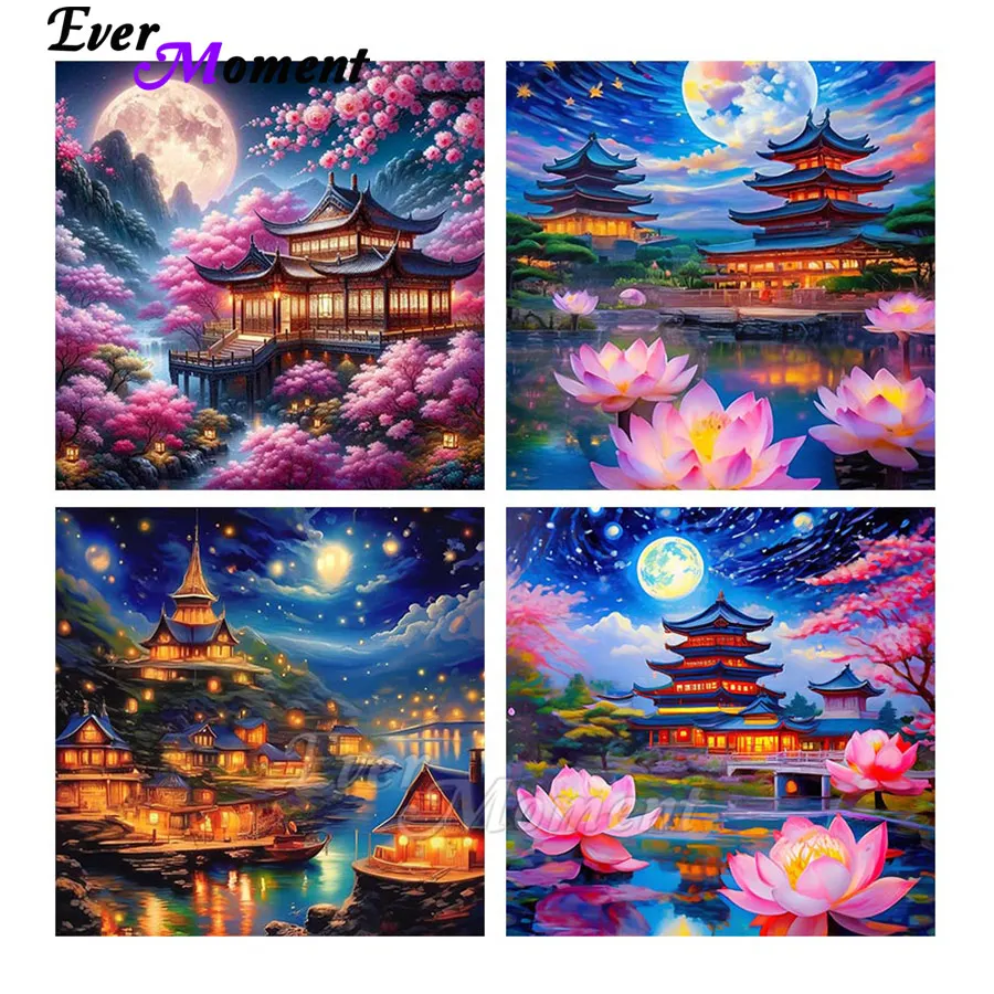 

Ever Moment Japanese Style Flower Moon Landscape Diamond Painting Square Round Drills Hobby Art Diamond Embroidery ASF3140