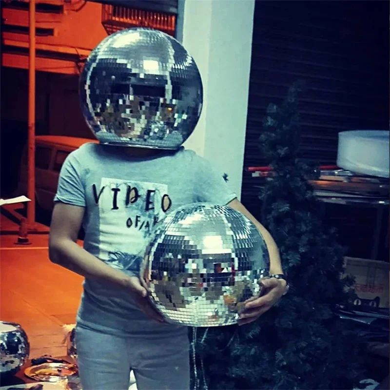 30/40cm Mirrored Glass Reflective Helmet Disco Mask Prop Performers DJs Night Show Stage Cosplay Club Party Silver Mosaic Gift view 4