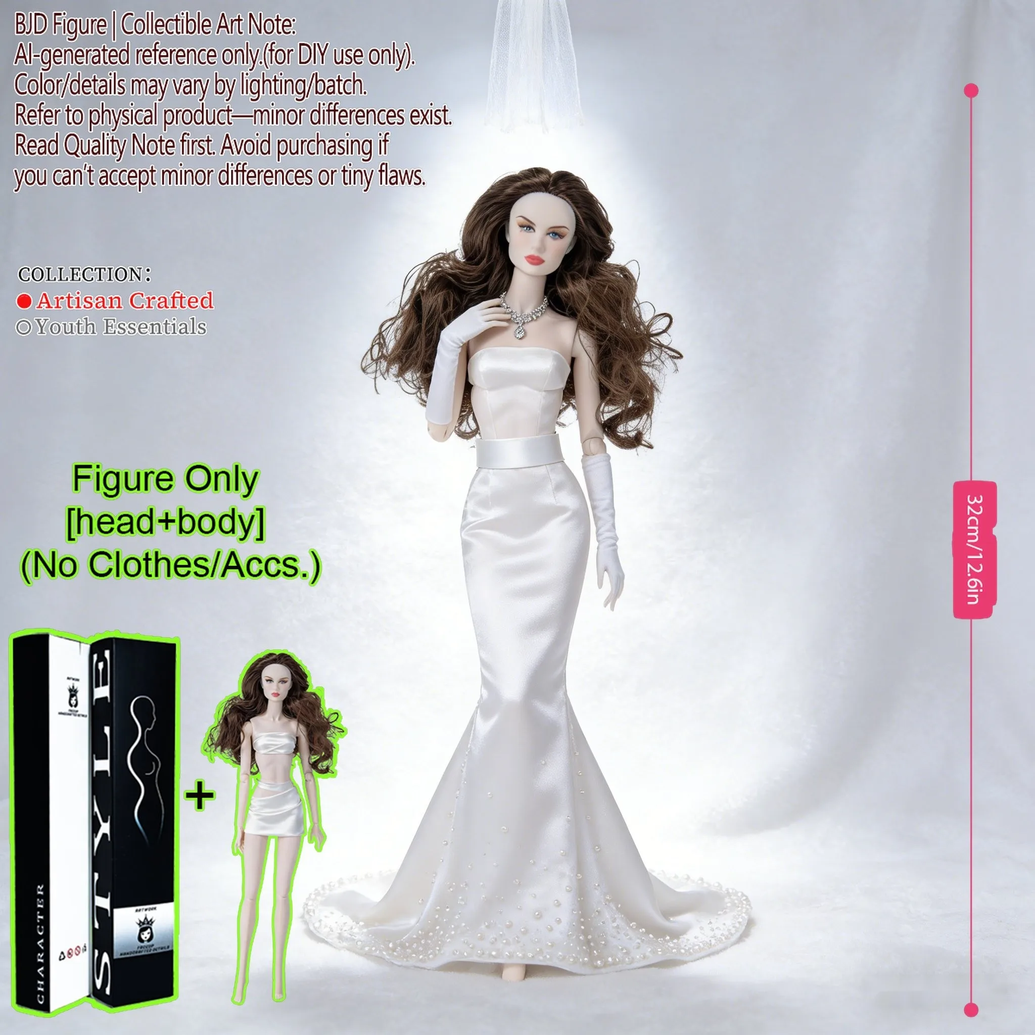 BJD Articolato 1/6 con 12 Articolazioni, 32 cm, Capelli e Pelle, Dettagli Raffinati, Outfit Fai-da-te, Regalo di Compleanno/Festività, Espositore (Senza Vestiti)