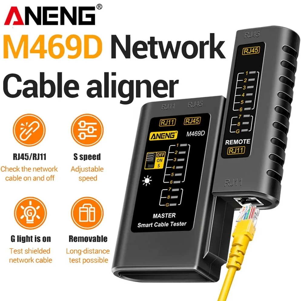 

ANENG M469D Network Cable Tester Ethernet Analyzer Tester RJ45 RJ11 CAT5 UTP LAN Cable Tester Network Tool Network Repair Tools