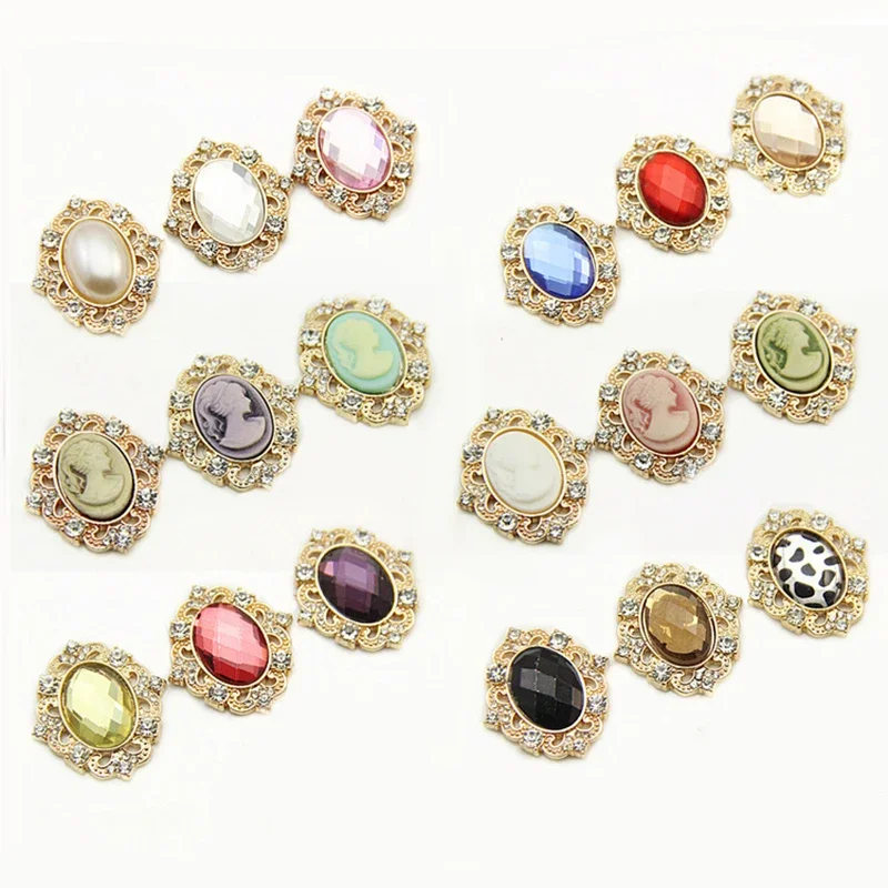 Engood 50Pcs Rhinestone Oval Retro Buttons Sewing Trim & Embellishments Craft Buckle for DIY Hair Accessoriess Case Decoration