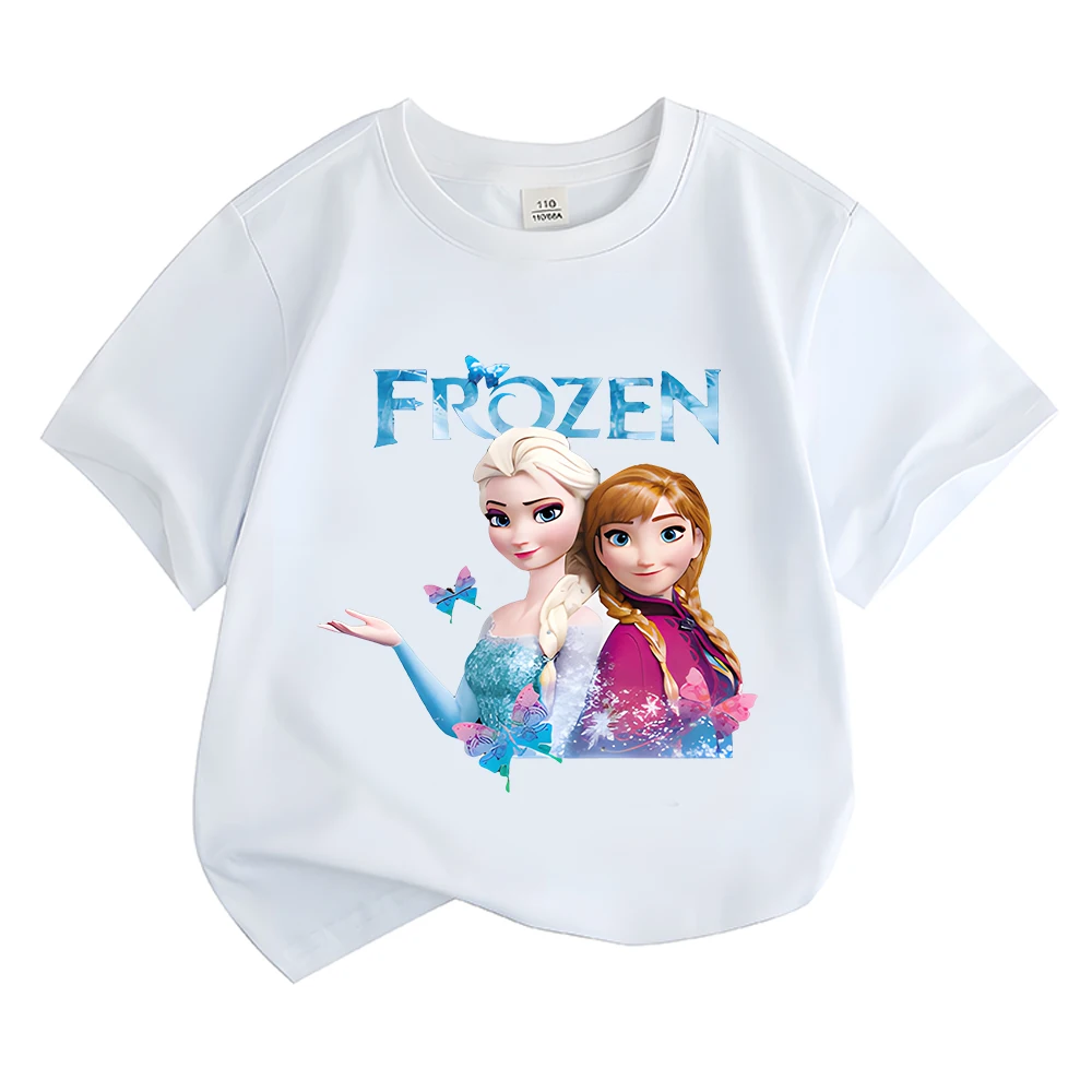 

Summer Cartoon Frozen Anna Elsa Print Baby Girls Short Sleeve T Shirt Kids Girls Cotton Clothes Toddler Tops Tees Costumes Child