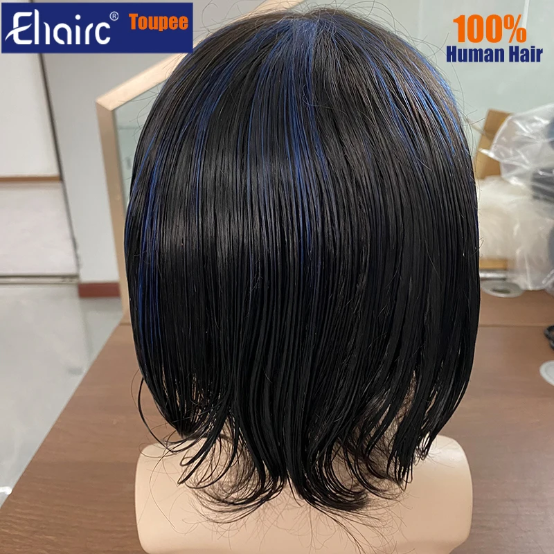 Fashion blue highlighted Men Wig Knotted Pu 6