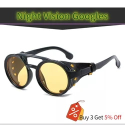 Steampunk Nachtzicht Googles Mannen Punk Ronde Zonnebril Brand Design Retro Double-Brug Voorruit Rijden Shades Eyewear