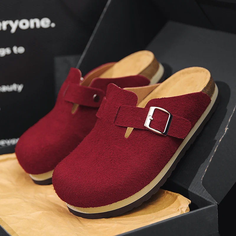 Suede Leather Clogs For Men Women Slippers Mules Cork Footbed Home Sandals with Arch Support Leather Outdoor Half Shoes Slides