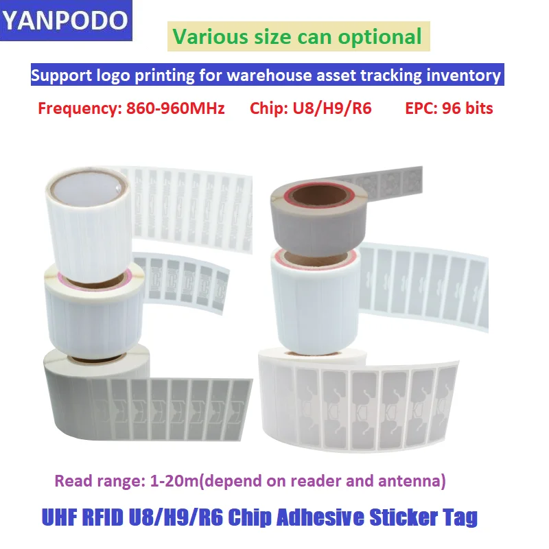 YANPODO UHF RFID 태그 접착 스티커, 860-960MHz 장거리 U8/Alien/H9/M730 칩, ISO18000 6C RFID UHF 습식 인레이, 10 개