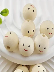 20pcs Smiling Face Wooden Beads Round Expression Loose Beads For Jewelry Making DIY Creative Hand String, Necklace Other Hanging